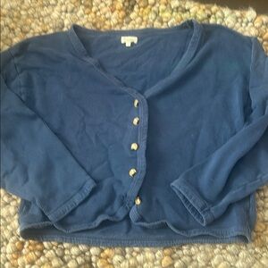 DONNI. Navy V-Neck Cardigan with brown Buttons